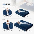Homguava Chenille Bean Bag Bed, Convertible Bean Bag Chairs from Lazy Sofa Chair to Floor Mattress Bed, 3 in 1 Giant Bean Bag Chair for Adults with Filler for Living Room Machine Washable(Queen,Blue)