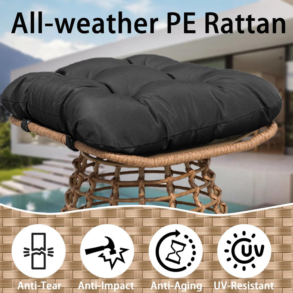 Outdoor Wicker Patio Ottomans Set of 2 rotatable Outdoor Footrest Small Seati...