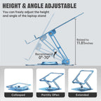 Laptop Stand for Desk, Adjustable Computer Stand with 360° Rotating Base, Ergonomic Laptop Riser for Collaborative Work, Foldable & Portable Laptop Stand, fits for All 10-16" Laptops (Blue)