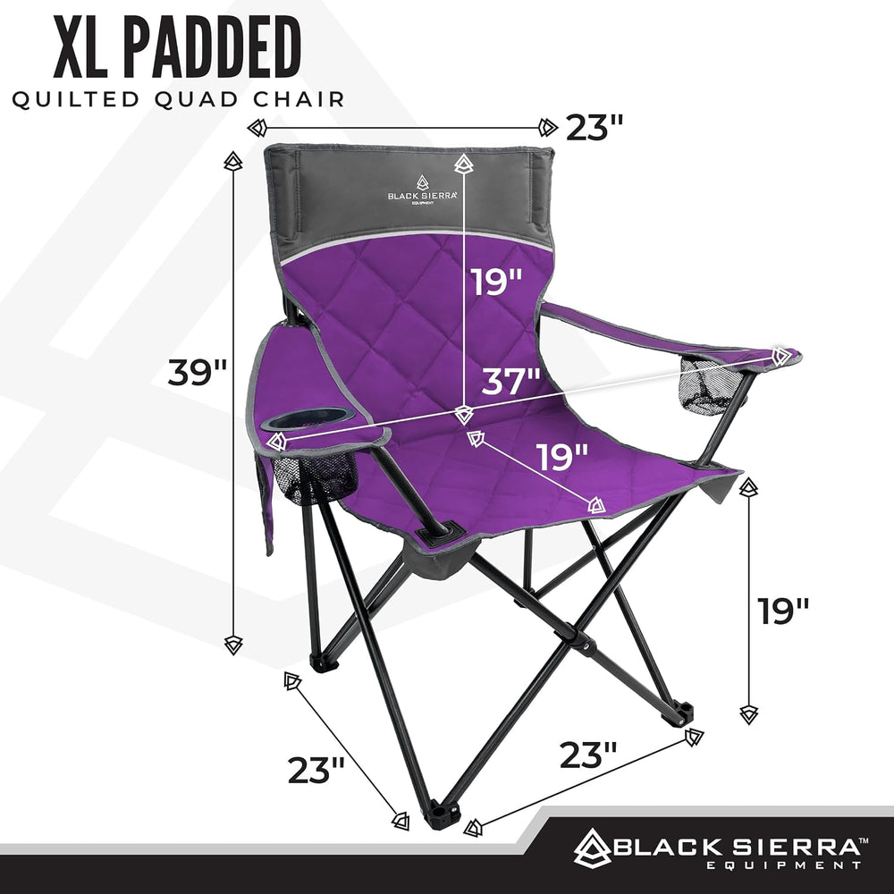 Black Sierra Quilted Padded Camping Chair, Oversized Heavy Duty Outdoor Loung...