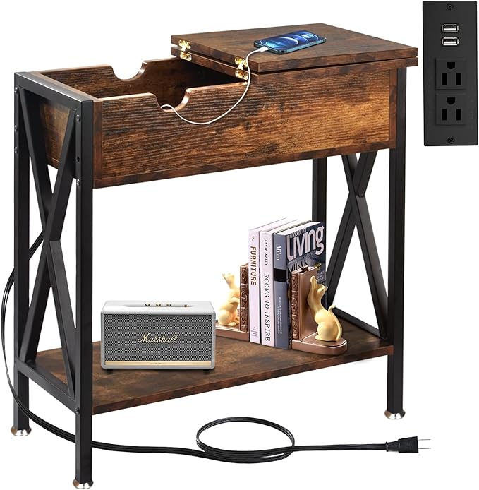 TooCust End Tables Living Room with Charging Station, 11.2" D x 24"...