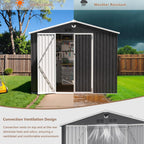 10x8 FT Outdoor Storage Shed, Metal Garden Shed - Tool Storage Sheds with Lockable Doors, Waterproof Outside Storage Building for Backyard, Patio (Black; Floor Not Included)