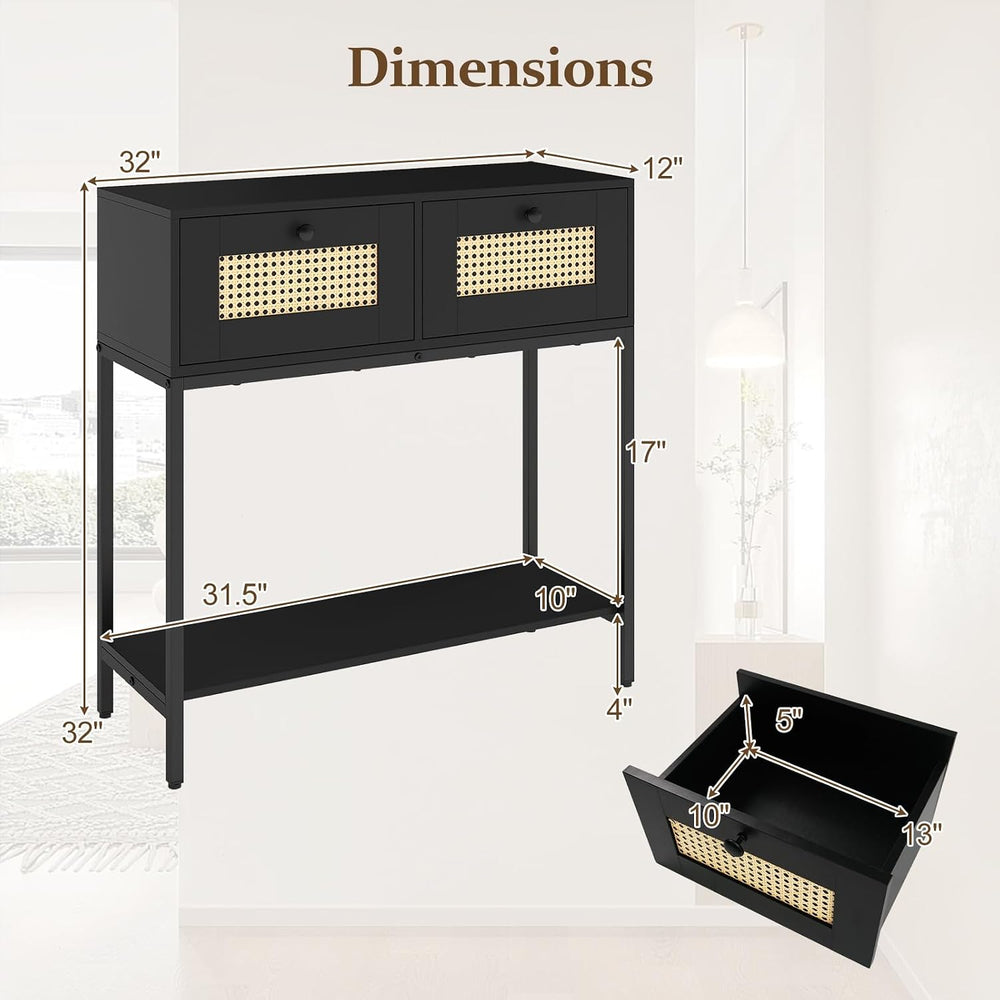 GIANTEX Rattan Console Table, 32" Boho Entryway Table with 2 Drawers | M...