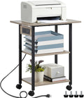 Lerliuo 3-Tier Printer Stand with Charging Station, Industrial Mobile Printer Table with Storage Shelf and Steel Frame, Rolling Printer Cart Holder with Lockable Wheels for Home, Office (Oak)