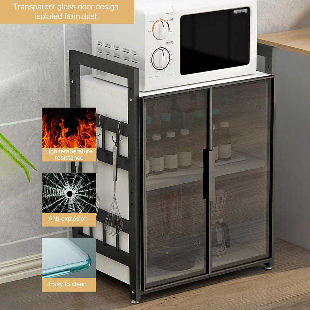 Kitchen Storage Cabinet with Adjustable Shelves Glass Door and Microw Stand F...
