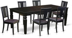 East West Furniture LGDU7-BLK-LC 7 Piece Modern Dining Table Set Consist of a Rectangle Wooden Table with Butterfly Leaf and 6 Faux Leather Dining Room Chairs, 42x84 Inch, Black