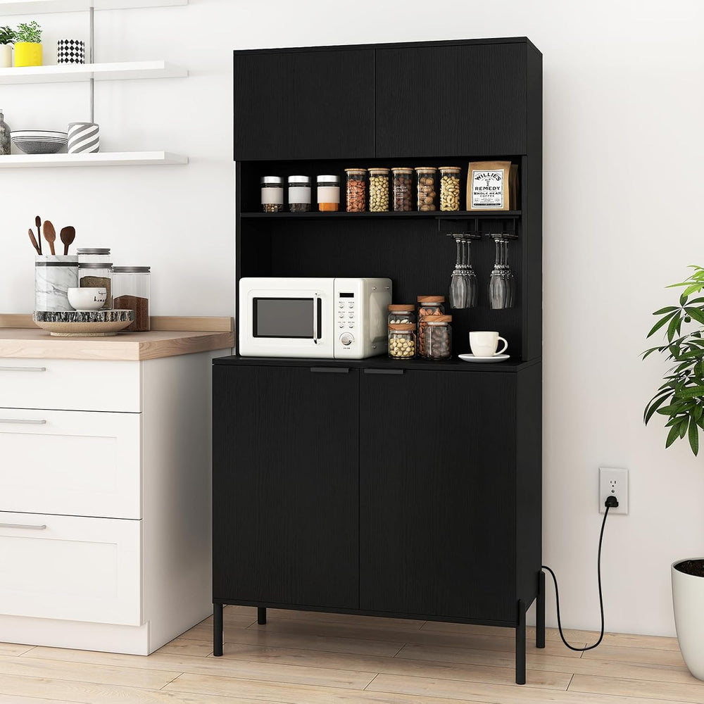 LOKO 64.5” Tall Kitchen Pantry Cabinet, Buffet Sideboard with Charging Statio...
