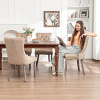 Kiztir Velvet Dining Chairs Set of 2, Upholstered Dining Chairs with Ring Pull Trim and Button Back, Luxury Tufted Dining Chair for Living Room, Bedroom, Kitchen (Khaki)