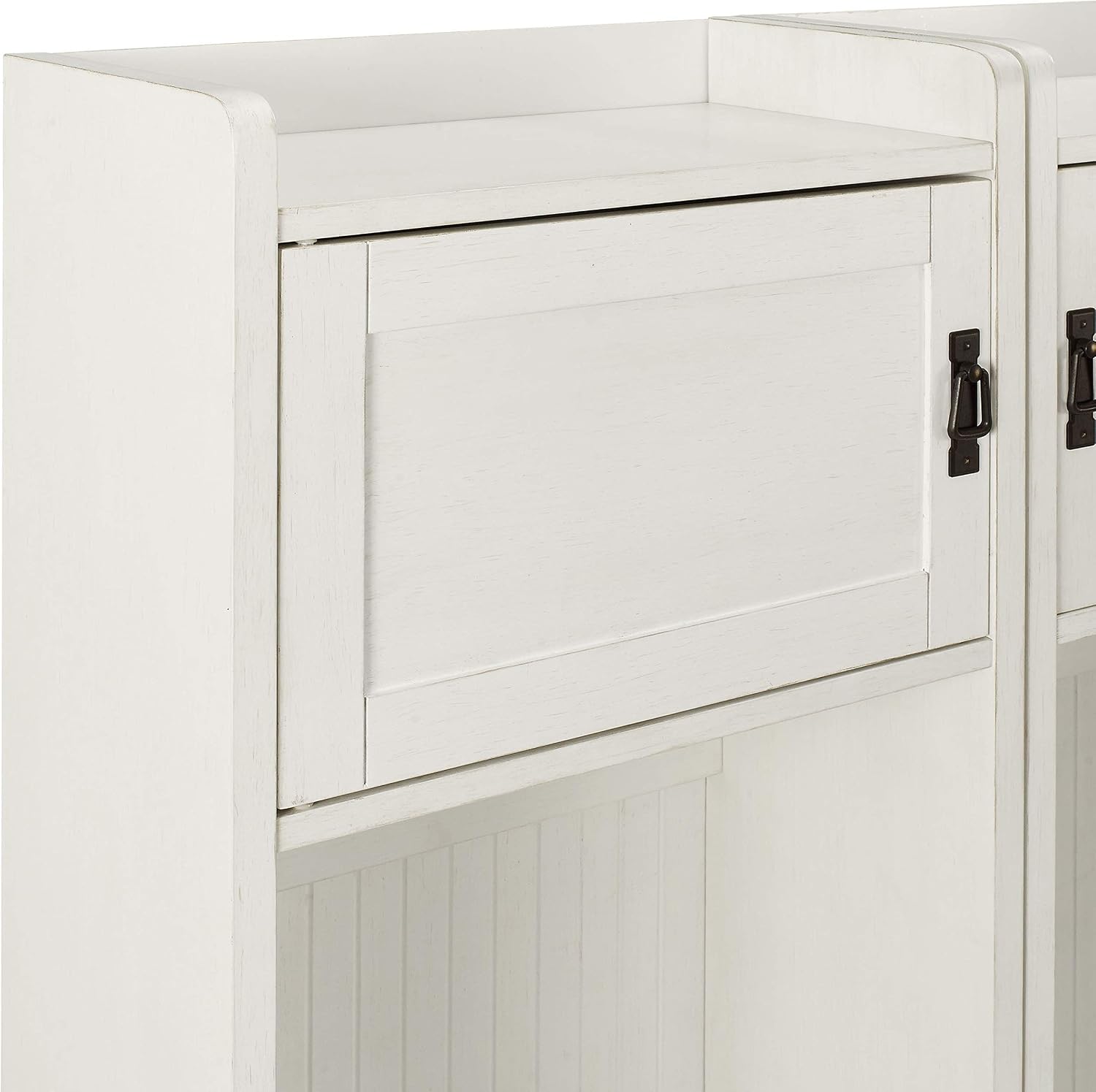 Crosley Furniture Fremont 2-Piece Hall Tree Entryway Set with Storage Cabinets and Coat Rack Hooks, Distressed White