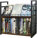 2-Tier DVD Storage Rack & CD Display Shelf, Holds 56 DVD Cases, Stackable Metal Media Organizer Tower for Blu Ray, Video Games, VHS Tapes