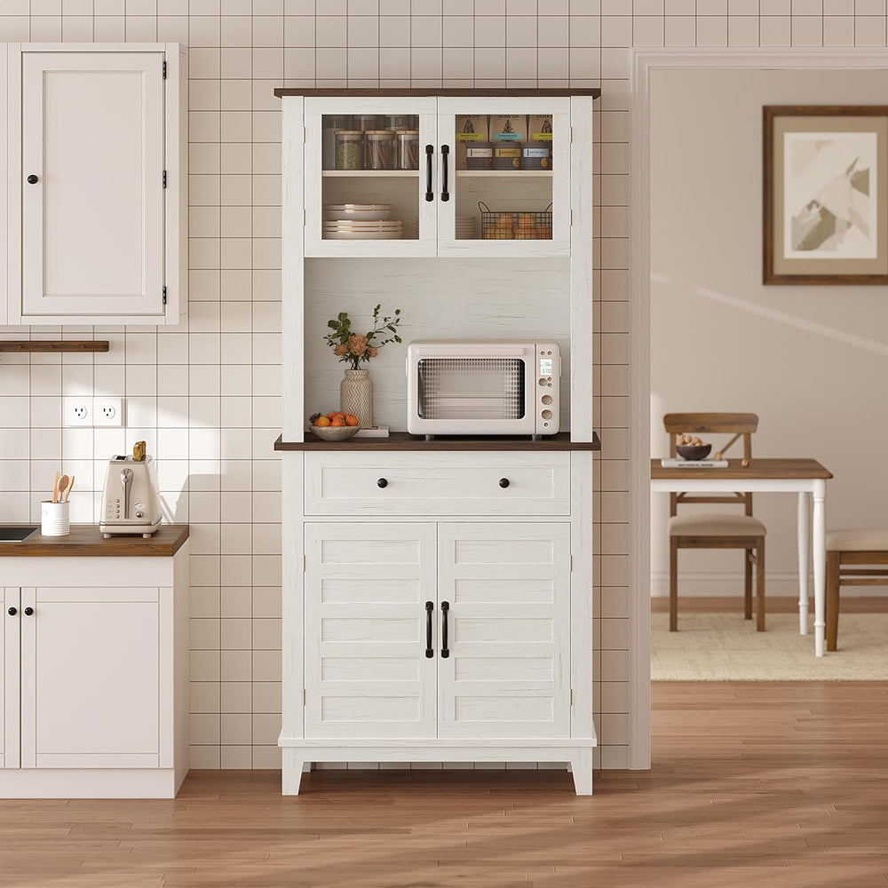 Multi-Functional Hutch – Elegant 72" White Pantry Coffee Bar Cabinet for...