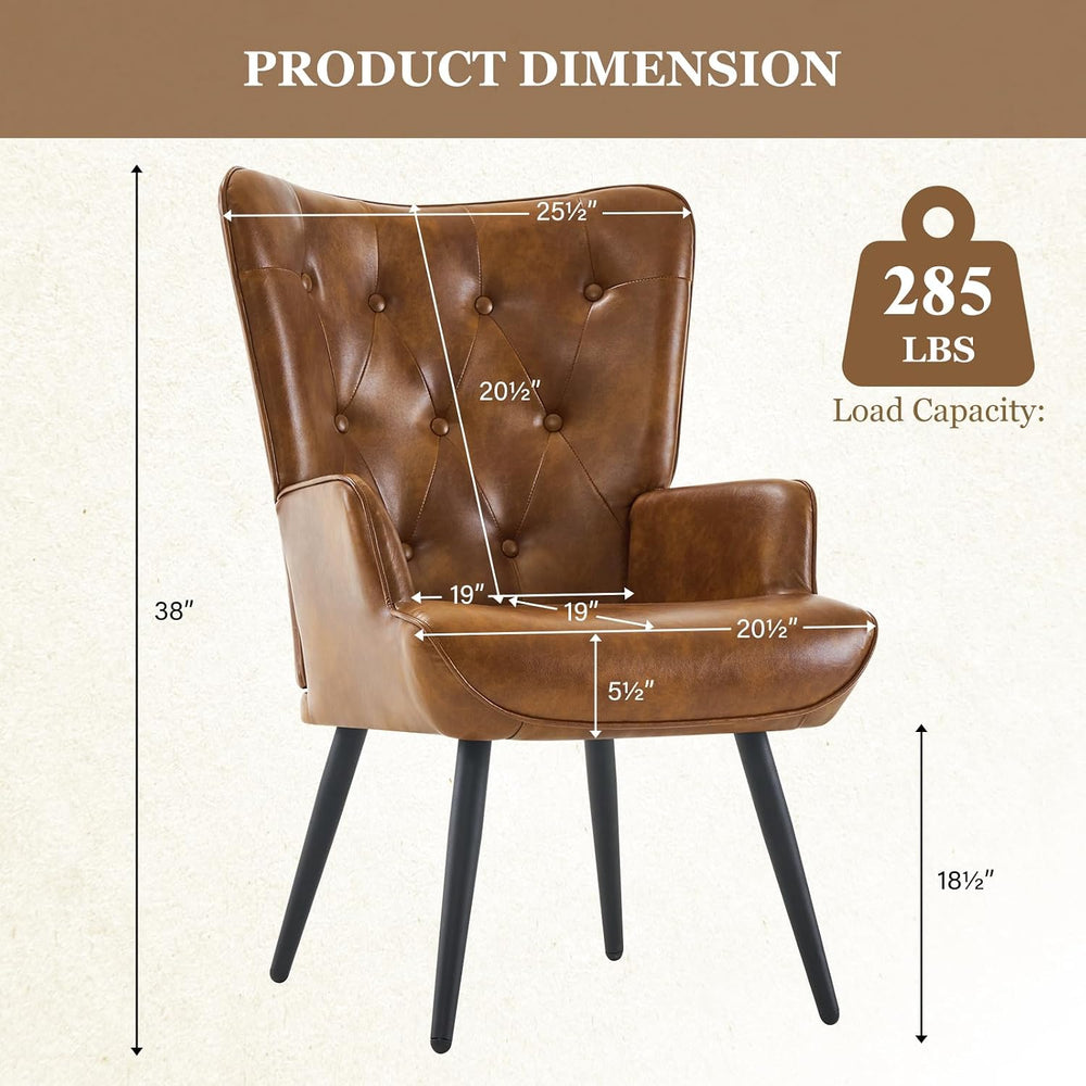 Furnimart Accent Chairs Set of 2, Brown PU Leather Reading Armchair with High...