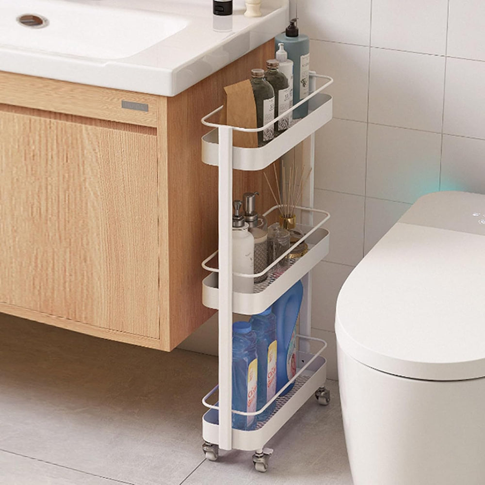 Narrow 3 Tier Rolling Cart, Slim Storage Cart for Bathroom Kitchen | 3 spacio...