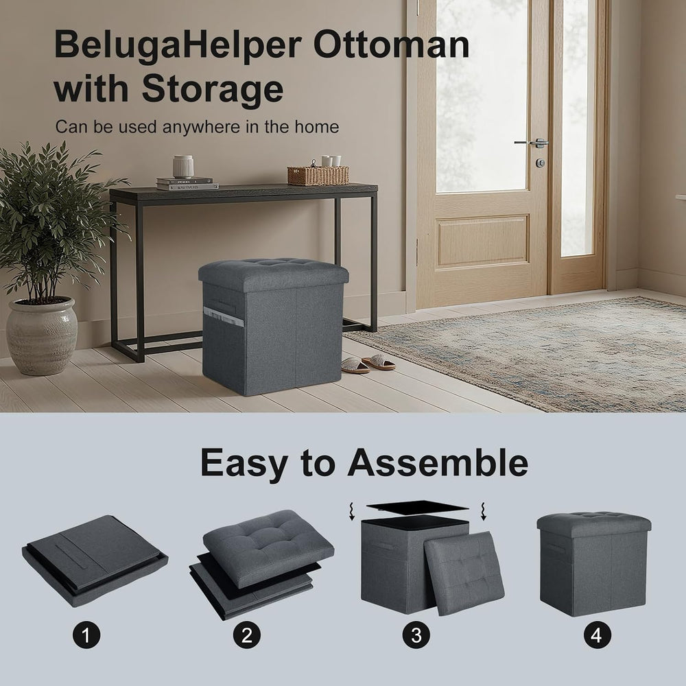 Storage Ottoman, Upgraded 17" High Foot Stools Ottoman for Dorm, Dark Gr...