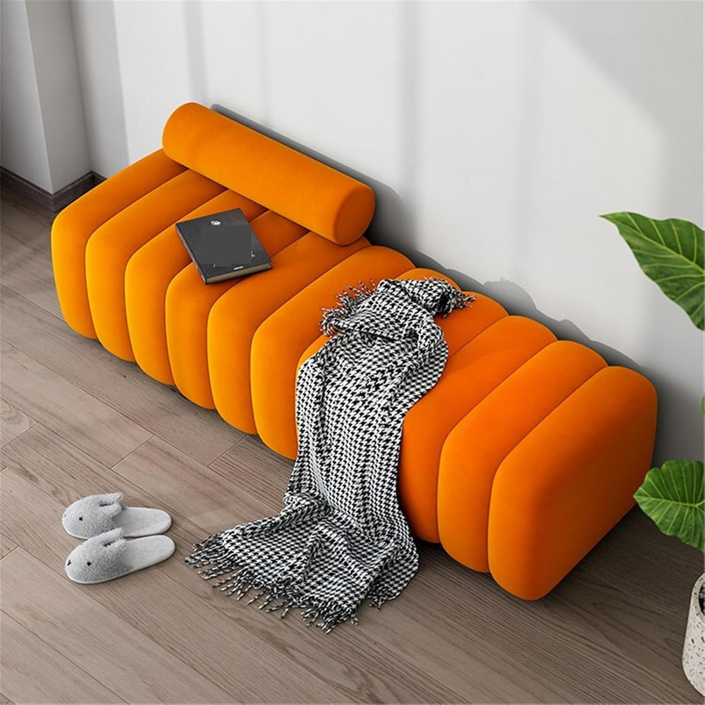 Modern Long Bench with Backrest for Changing Shoes Bedroom Bed end Walk-in Cl...