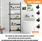 6 Tier 10in Slim Rolling Storage Cart with Handle, Mobile Shelving Unit with Wheels, Metal Wire Storage Rack with Baskets for Kitchen Bathroom Office Laundry Narrow Piaces