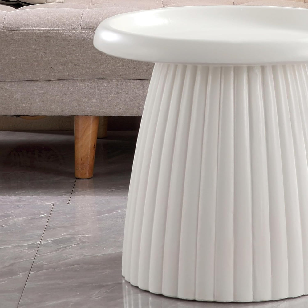 Henf 19.69" Round End Table for Indoor Outdoor, Fluted Pedestal Base, Ma...