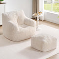 Giant Bean Bag Chairs for Adults with Ottoman, Faux Fur Boneless Chaise Couch Filler with Memory Foam,Large BeanBag Lounge Lazy Floor Sofa Accent Chair for Living Room,Bedroom & Game Rooms