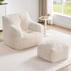 Giant Bean Bag Chairs for Adults with Ottoman, Faux Fur Boneless Chaise Couch Filler with Memory Foam,Large BeanBag Lounge Lazy Floor Sofa Accent Chair for Living Room,Bedroom & Game Rooms