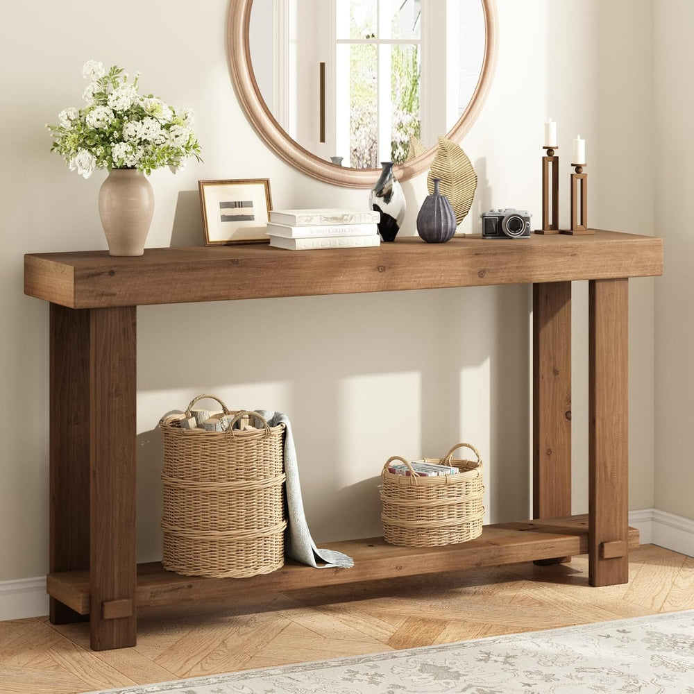 55.1" Long Solid Wood Console Table, Farmhouse Narrow Sofa Table | with ...