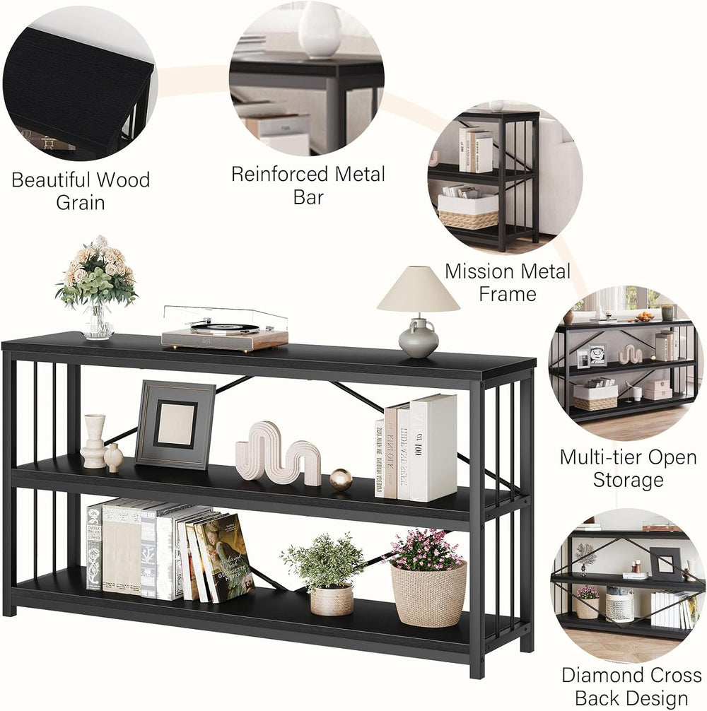 LVB Farmhouse Industrial Console Table for Home, Black Oak, 70 Inch | Wood Me...