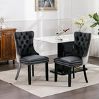 Dining Chairs Set of 2, Upholstered Tufted Dining Room Chairs with High Back, Nailhead Trim and Solid Wood Legs, Modern Dining Chairs for Dining Room, Black Pu Leather Splicing Grey Velvet