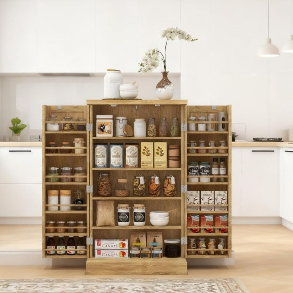 White Adjustable Shelves Food Pantry Cabinet, Small Kitchen Storage Cabinet w...