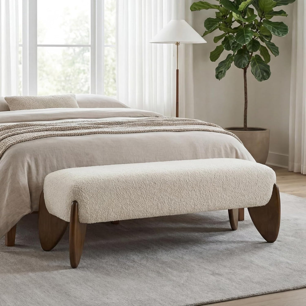 Ya-Home Modern Boucle Bedroom Bench, 50” Upholstered End of Bed Bench with Co...