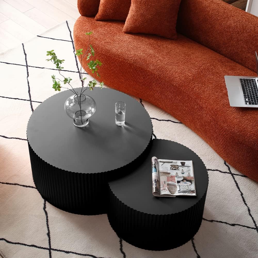 WILLIAMSPACE Nesting Coffee Table Set of 2, Round & Crescent Moon Wooden ...