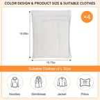 4-Piece White Large Durable Organic Cotton Mesh Laundry Bags with Sturdy Zippers and Breathable Mesh are Delicate Laundry Bags for Underwear, Clothes, Pants and Socks