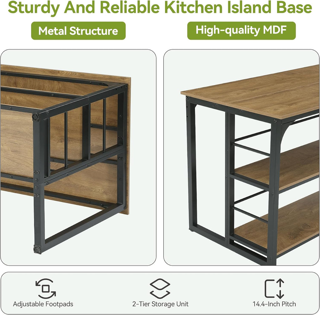 LITTLE TREE Kitchen Island with Storage, 63 Inches Width Kitchen Shelf with Large Worktop, Modern Kitchen Counter for Dining Room, Kitchen, Living Room, Easy to Assemble, Brown & Black