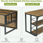 LITTLE TREE Kitchen Island with Storage, 63 Inches Width Kitchen Shelf with Large Worktop, Modern Kitchen Counter for Dining Room, Kitchen, Living Room, Easy to Assemble, Brown & Black