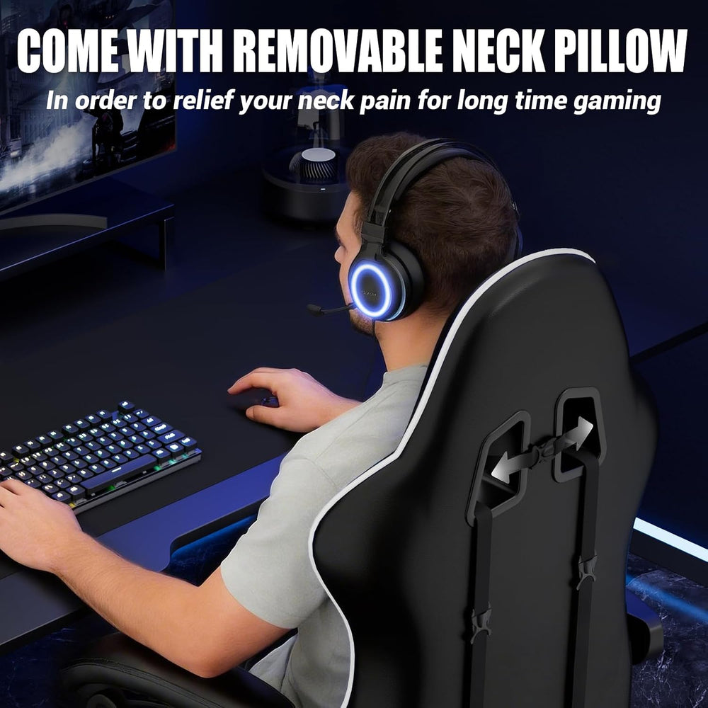 Czlolo Gaming Chair with Footrest Racing Style Lumbar Support Massager Video ...