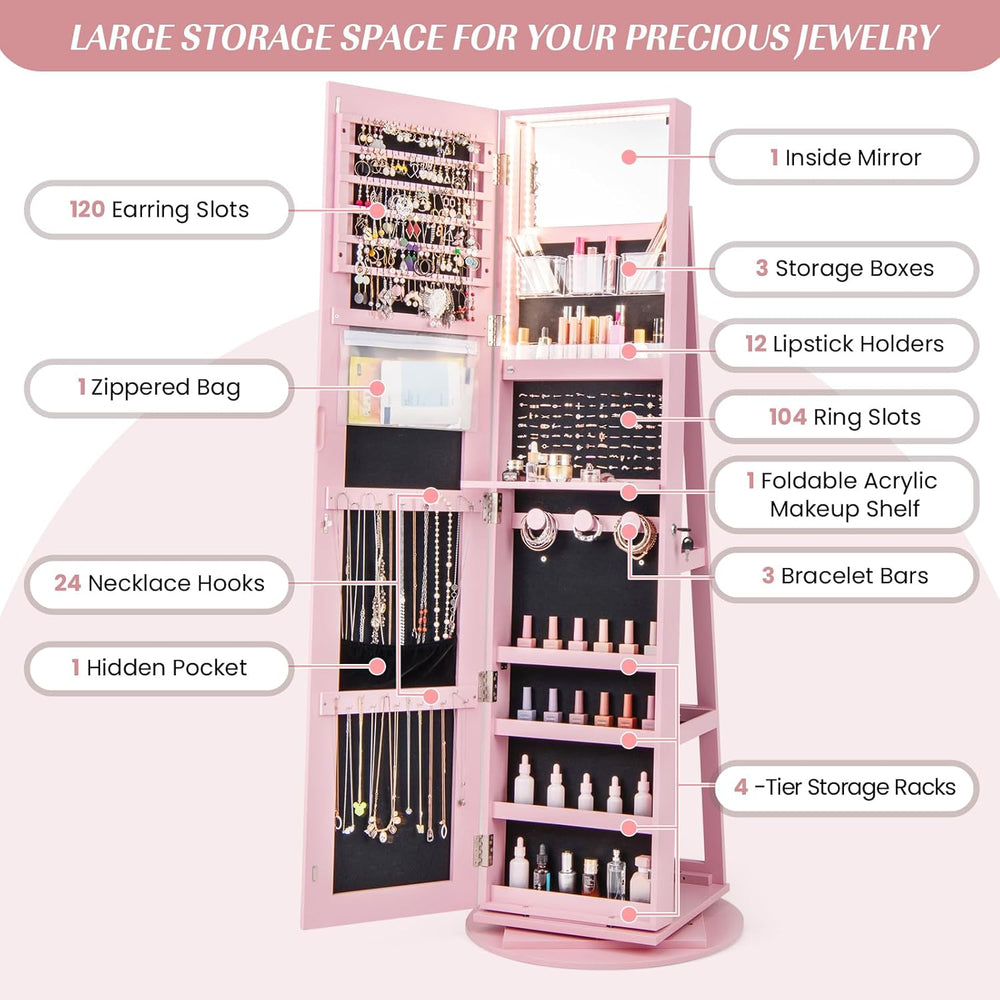 Multigot 3-Color LED Lights Jewellery Cabinet, 3-in-1 360° Swivel Jewelry Arm...