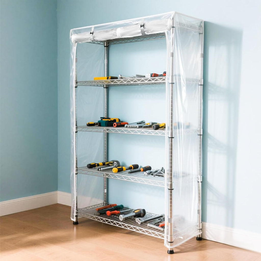 Waterproof Shelf Cover,Durable Dustproof Storage Wire Rack Covers,Outdoor Shelving Covers for Wire Shelves with Zipper 36''x16''x72'',Clear,Cover Only
