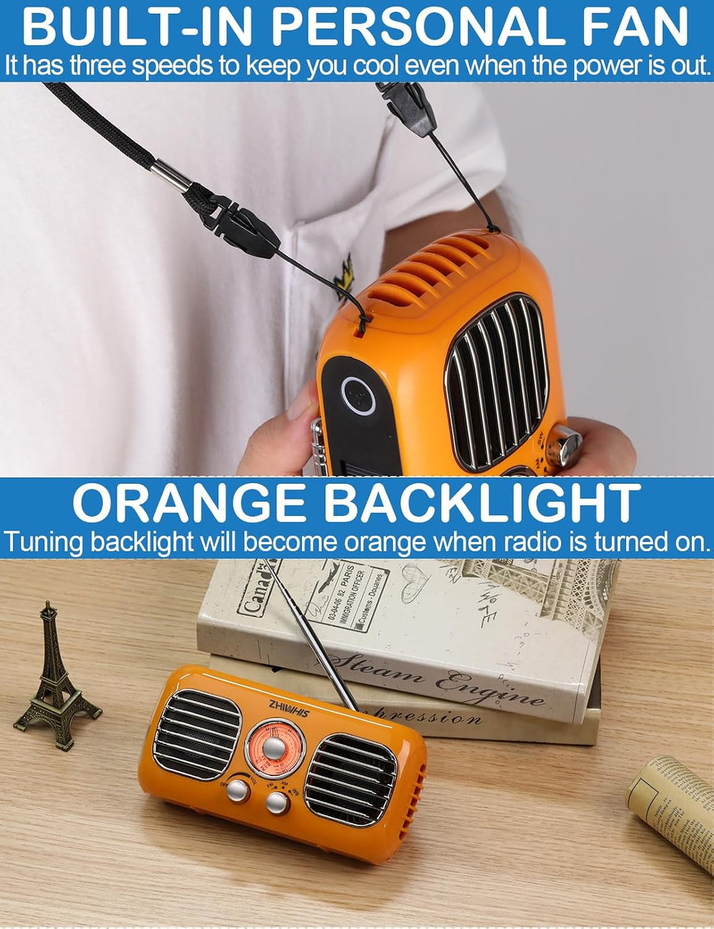 ZHIWHIS Emergency Radio with Portable Fan, AM/FM/WB Weather Radios with SOS S...