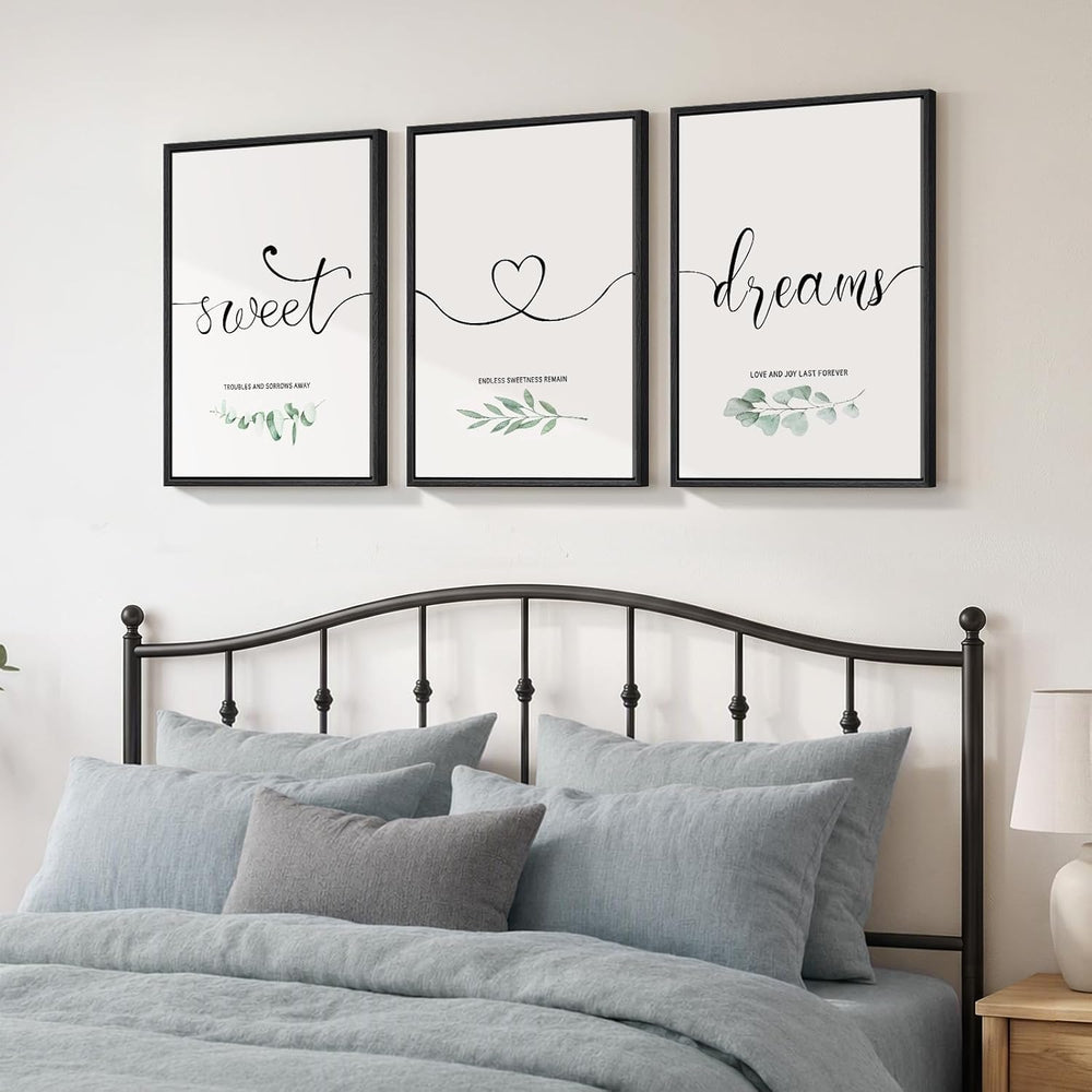 Framed 3 Piece Sweet Dreams Minimalist Canvas Wall Art Bedroom, 16x24 Inch