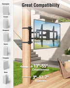 ELIVED Pillar TV Mount for Most 32"-75" TVs, Column TV Mount for Gazebo Patio Pergola, No Drill Full Motion tv Bracket Swivel and Tilt, Fits Multi-Shaped Poles, Max VESA 600x400mm, 88 Lbs.