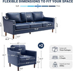 Kingfun Living Room Furniture Sets, 3 Seater Couch and Loveseat, Mid Century Modern Sofa Set, Faux Leather Couch with Solid Wood Frame for Living Room & Bedroom, Blue