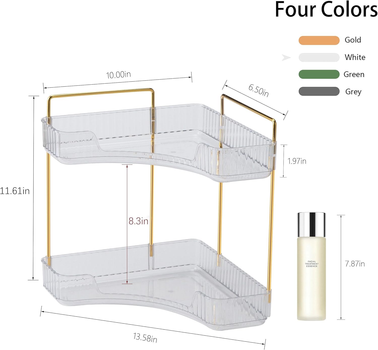 YCIA&DONE Corner Bathroom Counter Organizer, Makeup Organizer for Vanity, Skincare Cosmetic Perfume Tray, Corner Countertop Shelf Rack Storage for Bathroom Kitchen 2 Tiers (Clear White)