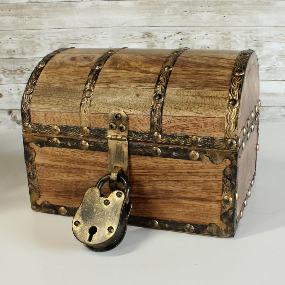 Nautical Cove Antiqued Finished Wood Treasure Chest with Decorative Rivets an...