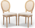 Rattan Back Upholstered Dining Chairs Set of 2 French Country Oval Kitchen Side Chairs with Wood Legs for Dining Room, Kitchen, Restaurant(Beige-Rattan)