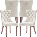 Velvet Dining Chairs Set of 4, Upholstered Dining Room Chairs with Nailhead Trim, Sillas de Comedor Modernas 4, Wooden Kitchen Chairs for Dining Room, Living Room, Kitchen, Bedroom, Beige