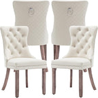 Velvet Dining Chairs Set of 4, Upholstered Dining Room Chairs with Nailhead Trim, Sillas de Comedor Modernas 4, Wooden Kitchen Chairs for Dining Room, Living Room, Kitchen, Bedroom, Beige