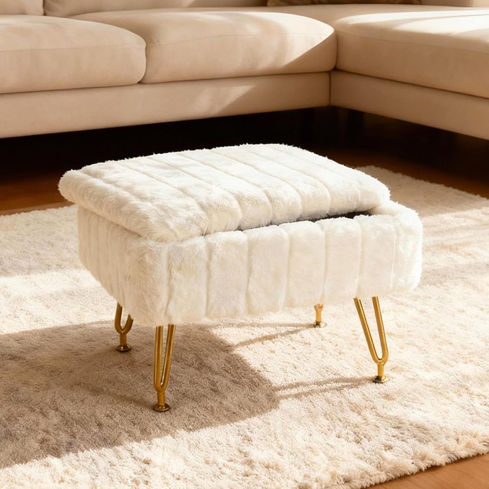 Small Foot Stool with Storage & Gold Metal Legs, Small Ottoman Foot Rest ...