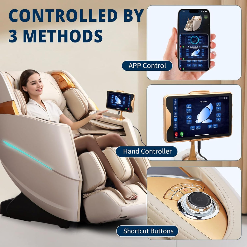 4D Massage Chair Full Body Zero Gravity OverSize Recliner with Body Scan | 55“ SL-Track,20 Auto Modes,11 Technique,40 Airbags Massage,with Yoga Stretch,APP Control,Negative Oxygen lons(Beige)