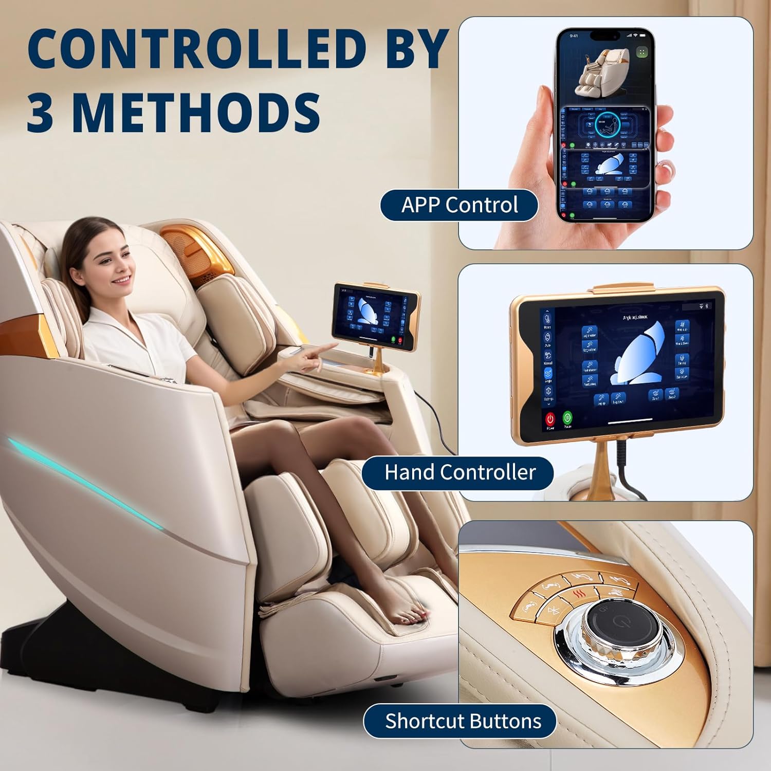 4D Massage Chair Full Body Zero Gravity OverSize Recliner with Body Scan | 55“ SL-Track,20 Auto Modes,11 Technique,40 Airbags Massage,with Yoga Stretch,APP Control,Negative Oxygen lons(Beige)