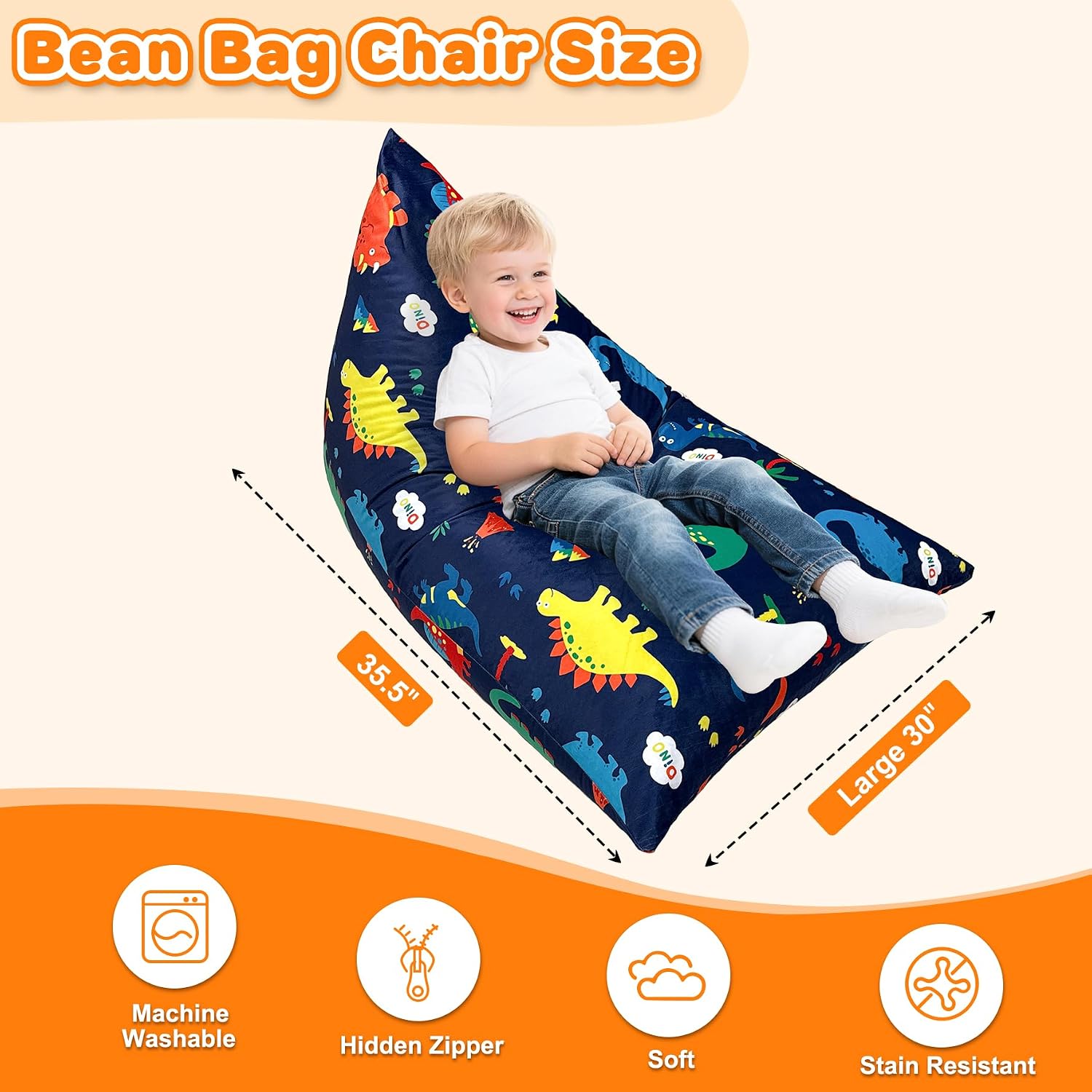 Lukeight Dinosaur Bean Bag Chair for Kids Teens Adults, Memory Foam Bean Bag Sofa with Removable Cover, Cozy Beanbag Chair for Living Room, Lazy Sofa for Gaming and Reading, Large