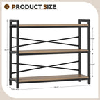 3 Tier Bookshelf 39.37" Width, Dorm Desk Hutch, Desk Shelf, Long Industrial Bookcase, Wooden Large Book Shelf for School Home Living Room Bedroom Office Storage(Light Coffee)