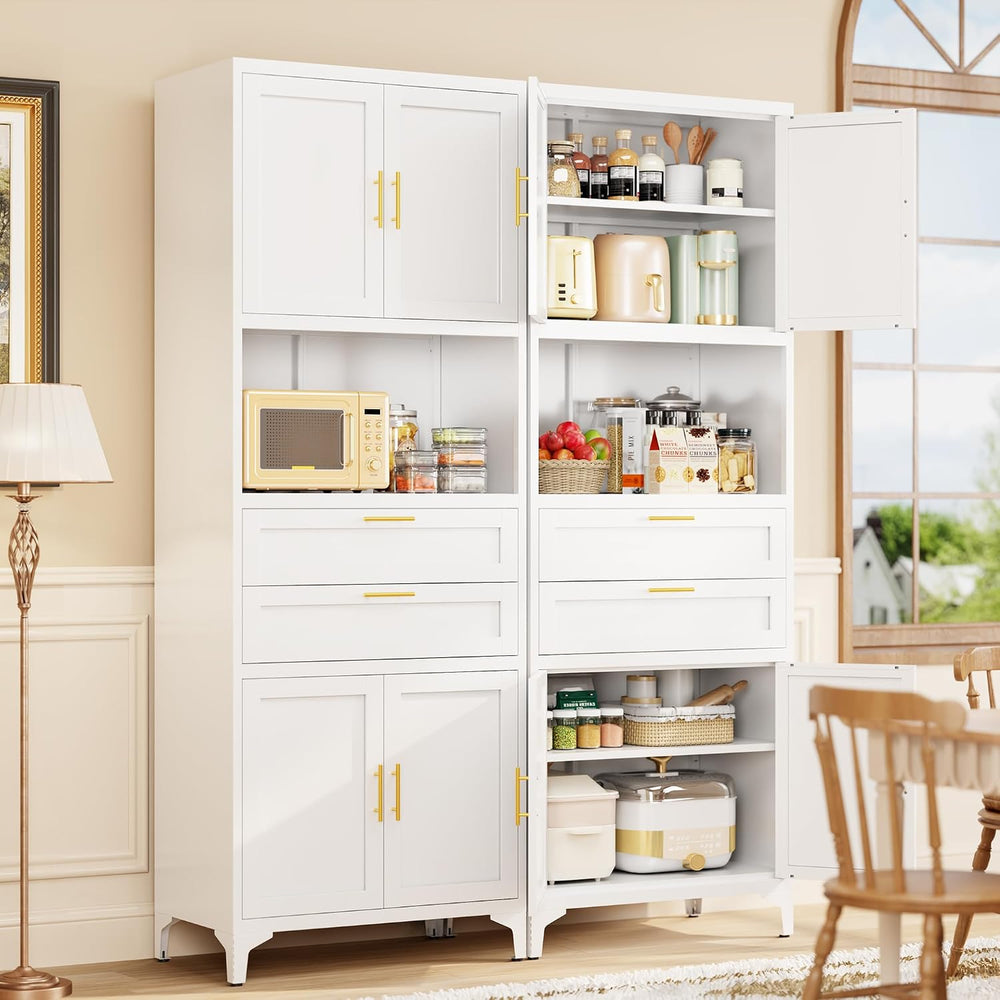 75” Tall Kitchen Pantry Storage Cabinet, Metal Bathroom Storage Cabinet with ...